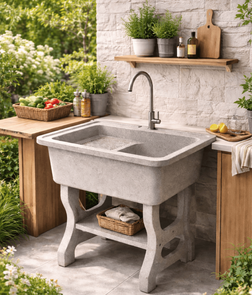 อ่างล้างจานขาตั้ง หินควอตซ์ 1 หลุม 1 ที่พัก DINOSAUR WASH TUB ขนาด 70X57X80ซม.สีออฟไวท์_4